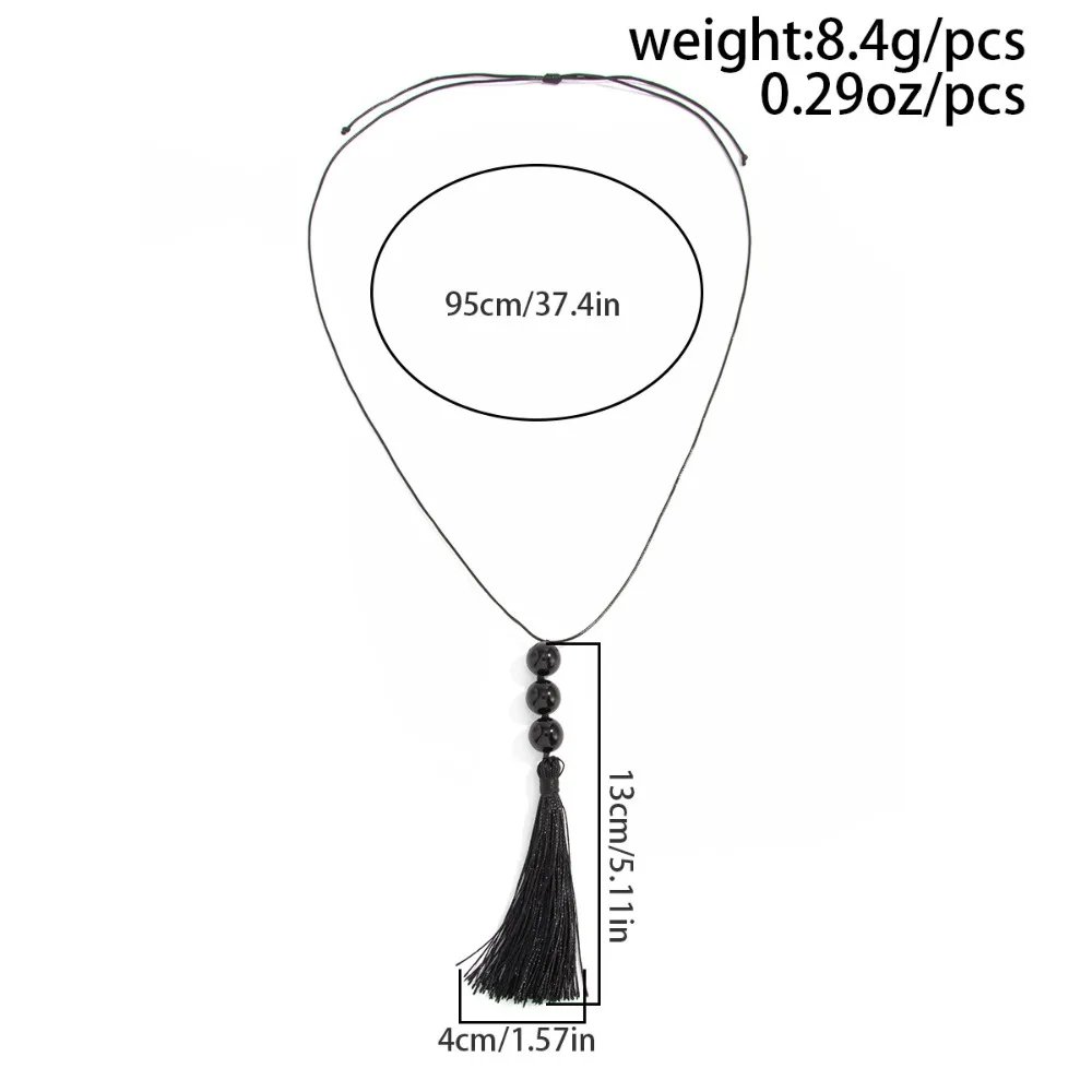 Collier Long Pendentif Pompon Perlé Noir – Bijou Créatif Tendance Femme 6 Collier Long Pendentif Pompon Perlé Noir – Bijou Créatif Tendance Femme – Image 6