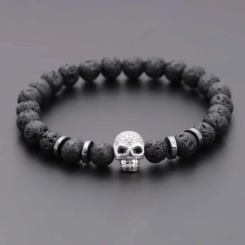 Bracelet Homme Hématite & Pierre de Lave 8mm – Crâne Œil Noir – Style Punk Vintage Fait Main Liv. rapide 5 Bracelet Homme Hématite & Pierre de Lave 8mm – Crâne Œil Noir – Style Punk Vintage Fait Main Liv. rapide – Image 5