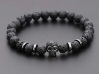 Bracelet homme en perles d’hématite et pierre de lave 8mm avec crâne œil noir. Style punk vintage, fermoir sécurisé, bijou masculin durable idéal cadeau.