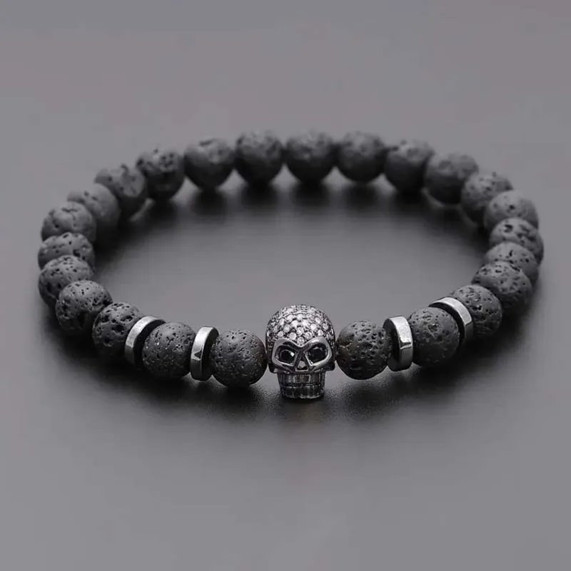 Bracelet Homme Hématite & Pierre de Lave 8mm – Crâne Œil Noir – Style Punk Vintage Fait Main Liv. rapide 3 Bracelet Homme Hématite & Pierre de Lave 8mm – Crâne Œil Noir – Style Punk Vintage Fait Main Liv. rapide – Image 3