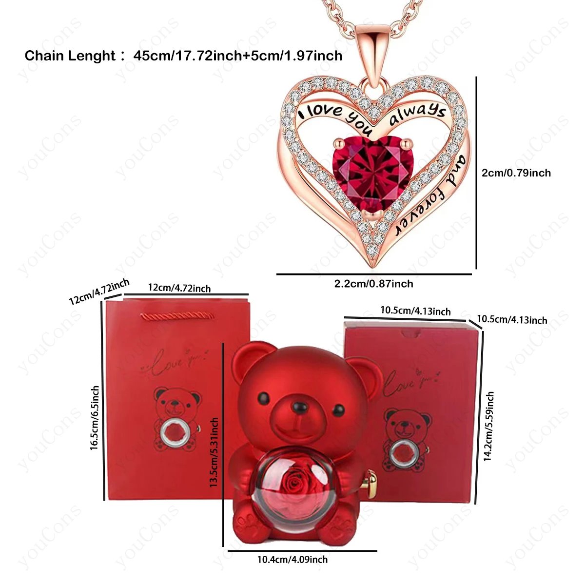 Collier Cœur Rouge & Ours – Coffret Rose Cadeau Femme – Saint-Valentin, Fête des Mères 2026, Anniversaires Port. rapide 4 Collier Cœur Rouge & Ours – Coffret Rose Cadeau Femme – Saint-Valentin, Fête des Mères 2026, Anniversaires Port. rapide – Image 4