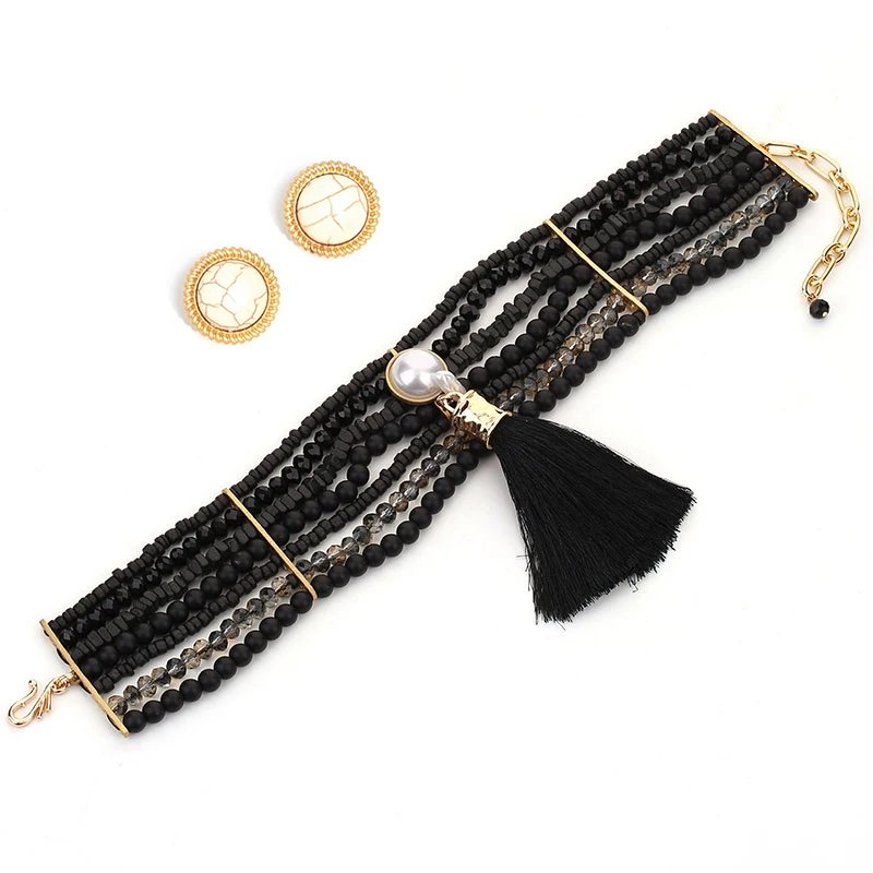 Parure Vintage Perles & Glands – Collier Choker Géométrique et Boucles d’Oreilles Élégantes | Bijoux Femme Mariage & Soirée Chic 4 Parure Vintage Perles & Glands – Collier Choker Géométrique et Boucles d’Oreilles Élégantes | Bijoux Femme Mariage & Soirée Chic – Image 4