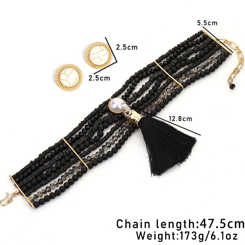 Parure Vintage Perles & Glands – Collier Choker Géométrique et Boucles d’Oreilles Élégantes | Bijoux Femme Mariage & Soirée Chic 2 Parure Vintage Perles & Glands – Collier Choker Géométrique et Boucles d’Oreilles Élégantes | Bijoux Femme Mariage & Soirée Chic – Image 2