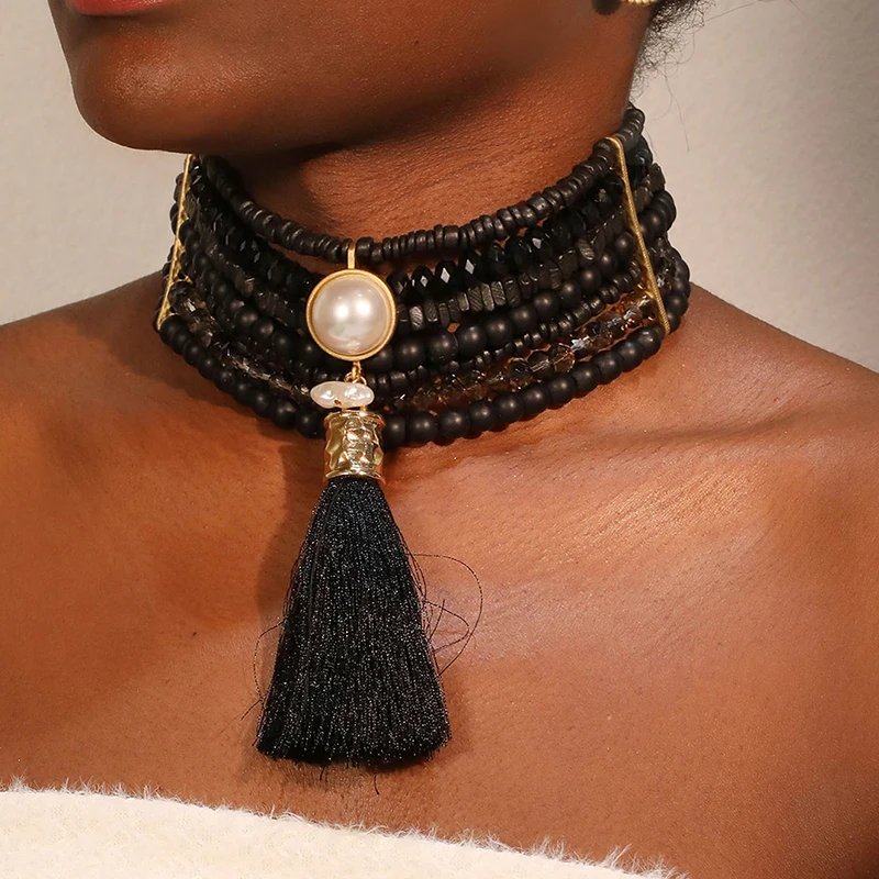 Parure Vintage Perles & Glands – Collier Choker Géométrique et Boucles d’Oreilles Élégantes | Bijoux Femme Mariage & Soirée Chic 5 Parure Vintage Perles & Glands – Collier Choker Géométrique et Boucles d’Oreilles Élégantes | Bijoux Femme Mariage & Soirée Chic – Image 5