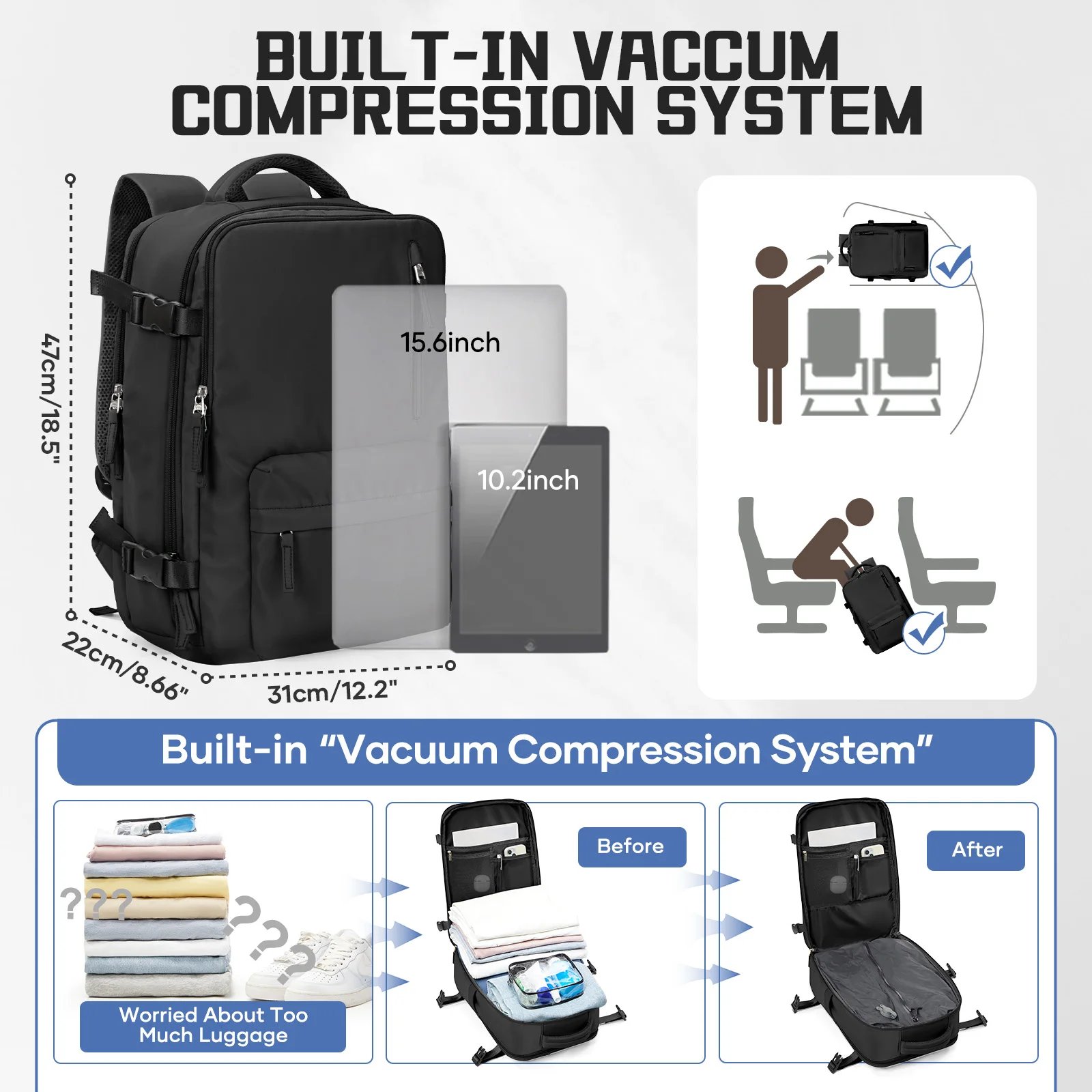 Sac Cabine EasyJet 45x36x20 – Sac à Dos Voyage Sous Vide 20-35L Env. rapide 2 Sac Cabine EasyJet 45x36x20 – Sac à Dos Voyage Sous Vide 20-35L Env. rapide – Image 2