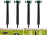 Répulsif solaire ultrasonique anti taupes, serpents et rongeurs. Vibrations haute puissance, batterie intégrée, IP64. Protection jardin 300 m², autonomie 5 jours.