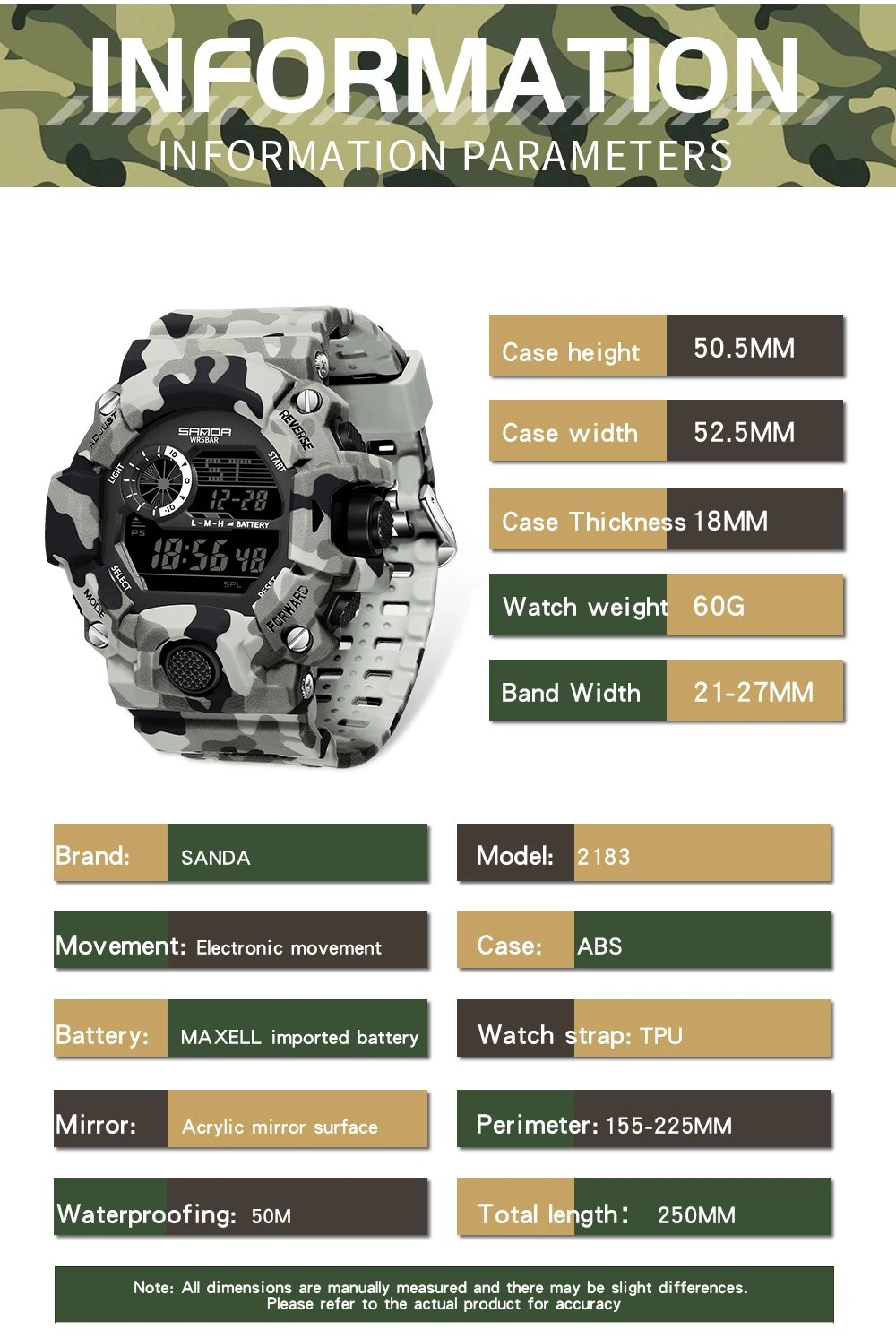 Montre Électronique Homme SANDA Camouflage Militaire – Montre Digitale Étanche Multifonction Liv. rapide 5 Montre Électronique Homme SANDA Camouflage Militaire – Montre Digitale Étanche Multifonction Liv. rapide – Image 5