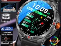 Montre militaire GPS 5ATM : écran AMOLED 1.46”, batterie 1000 mAh, appels Bluetooth, boussole, 100+ sports, cardio, SpO2, sommeil. Ultra‑résistante et étanche.