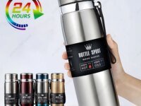 Bouteille isotherme 1000 ml en acier inoxydable. Double paroi, étanche, garde chaud/froid 12–24h. Idéale bureau, sport, café, thé. Durable et sans BPA.