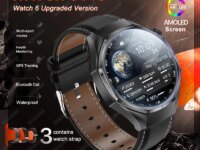 Montre connectée Watch 6 Pro 2026 : écran AMOLED 1.5”, appels Bluetooth HD, IP68, cardio, SpO2, sommeil, sport pro, autonomie 7 jours. Compatible iOS/Android.