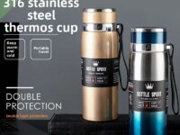 Bouteille isotherme 1L en acier inoxydable 316 : chaud/froid 24h, anti‑fuite, durable, écologique. Idéale pour eau, thé, café et activités outdoor.