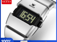 Montre numérique OLEVS 1112 : design élégant, affichage LED, réveil, chronomètre, éclairage nocturne, étanche 3ATM. Style classique et fonctionnalités modernes.