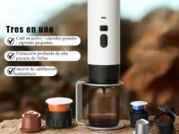 Machine à café électrique portable MicroData 3 en 1 : expresso sans fil, capsules, chauffe-eau 90°C, batterie 7800 mAh, affichage numérique. Idéale voiture, bureau, camping.