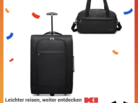 Valise KONO cabine légère + sac bandoulière. Trolley souple, 2 compartiments, roues, poignée télescopique. Compatible Lufthansa, Eurowings, Ryanair. Voyage pratique.