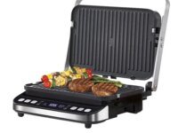 Gril BioloMix 2000W : ouverture 180°, plaques réversibles, 6 programmes automatiques, cuisson saine, nettoyage facile. Paninis, grillades, gaufres et plus.