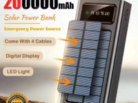 Batterie Externe Solaire, Powerbank solaire Lenovo 200000mAh : charge rapide 120W, 4 câbles intégrés, LED, affichage numérique. Idéal randonnée, voyage, outdoor et technologie portable.