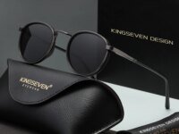 Lunettes KINGSEVEN rondes polarisées UV400. Style rétro luxe, monture aluminium, verres polycarbonate. Ultra légères, anti‑reflet, idéales été, conduite et extérieur.