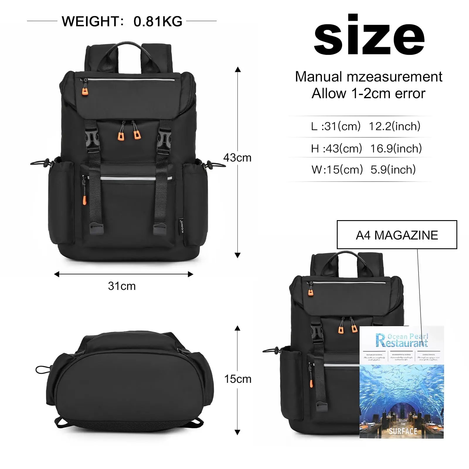 Sac À Dos Homme KONO Étanche Voyage Envoi rapide 2 Sac À Dos Homme KONO Étanche Voyage Envoi rapide – Image 2