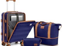 Ensemble de bagages Joyway avec valise cabine 20 pouces à ouverture frontale, sac de sport extensible et trousse de toilette. Coque ABS, serrure TSA, roulettes pivotantes 360, port USB, compartiment ordinateur 15,6 pouces. Idéal voyage, affaires, week end. Catégorie Sacs Cargo Utilitaires.