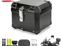 Top case moto universel 65L KEMIMOTO. ABS robuste, étanche, amovible, doublure PU isolante, serrure sécurisée, compatible BMW R1200GS R1250GS LC ADV et autres motos. Grande capacité pour deux casques intégraux. Catégorie Sacs Cargo Utilitaires.
