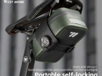 Sacoche de selle vélo West Biking imperméable en TPU 600D. Résistante à l'usure, fixation rapide par boucle rotative, format compact et étanche. Idéale pour vélotaf, route, VTT et mobilité douce.